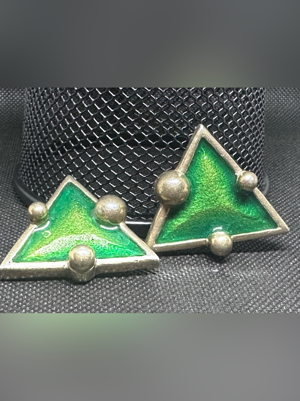 Modern Brutalist Brass Enamel Pierced Earrings